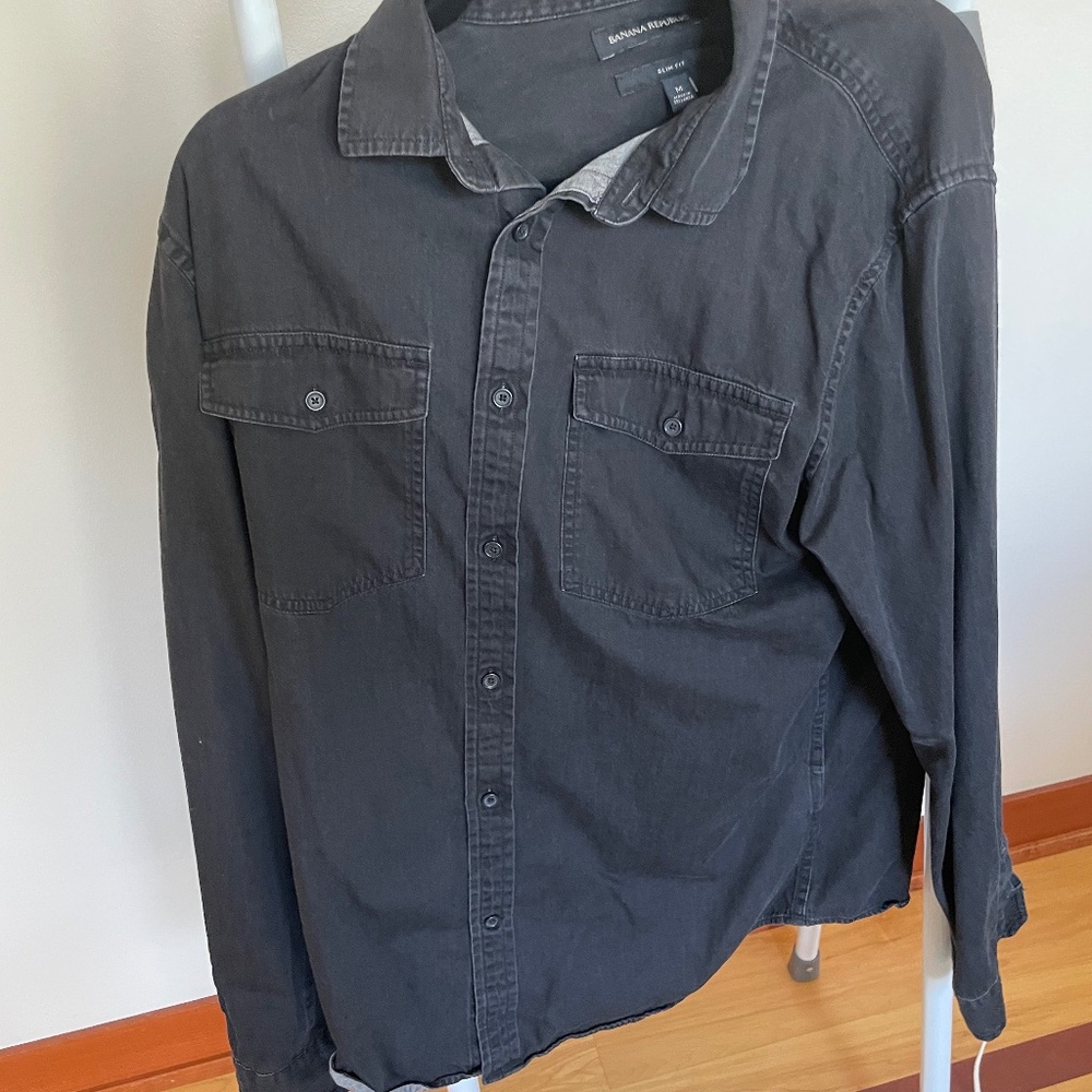 Banana Republic Men's Casual Button Down Shirt - Dark Gray Medium